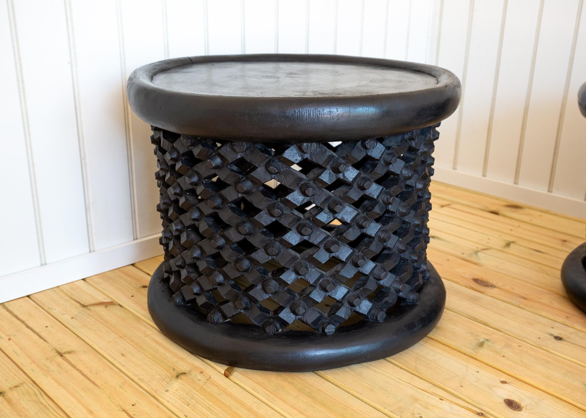 Pair of African Coffee Tables Sculptural Organic Tribal Bamileke Black MCM 1950s For Sale 8