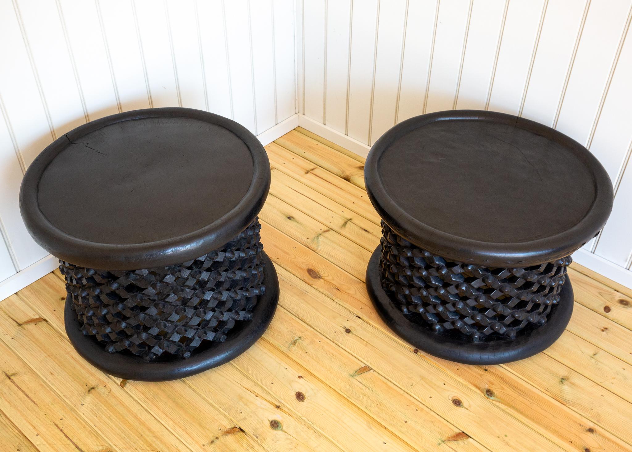 Pair of African Coffee Tables Sculptural Organic Tribal Bamileke Black MCM 1950s For Sale 9