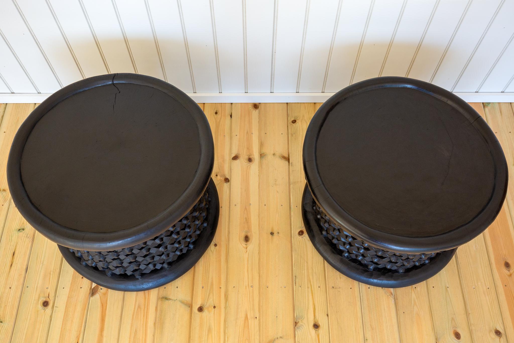 Pair of African Coffee Tables Sculptural Organic Tribal Bamileke Black MCM 1950s For Sale 12