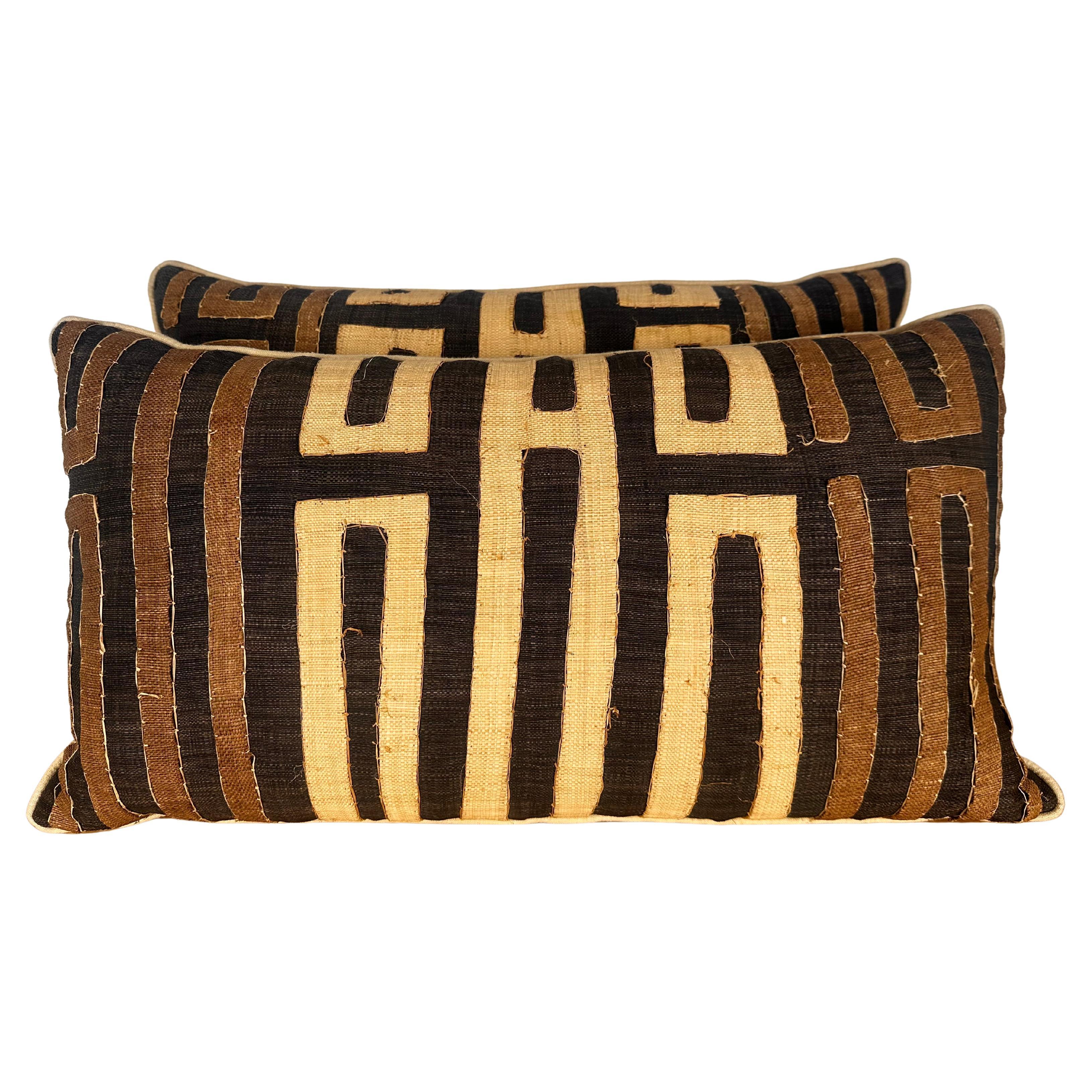 Pair of African Cuba Cloth Pillows For Sale