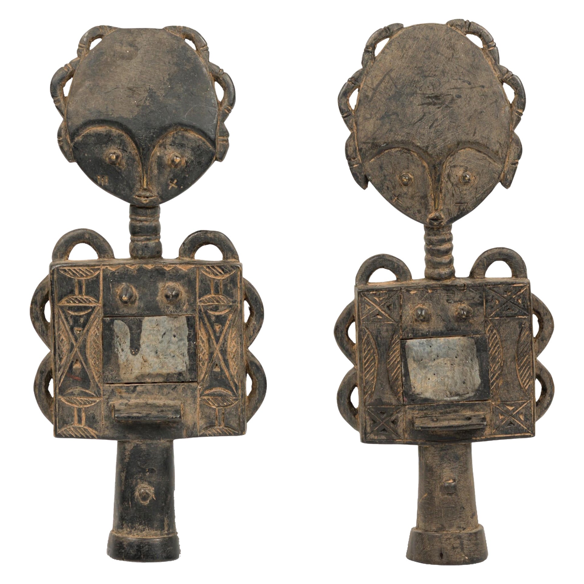 Pair of African Ghana 20th Century Hand Carved Wood Ashanti Fertility Doll For Sale
