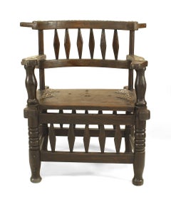 Sillones de madera maciza africana, estilo tribal, diseño en forma de rombo, ribete metálico