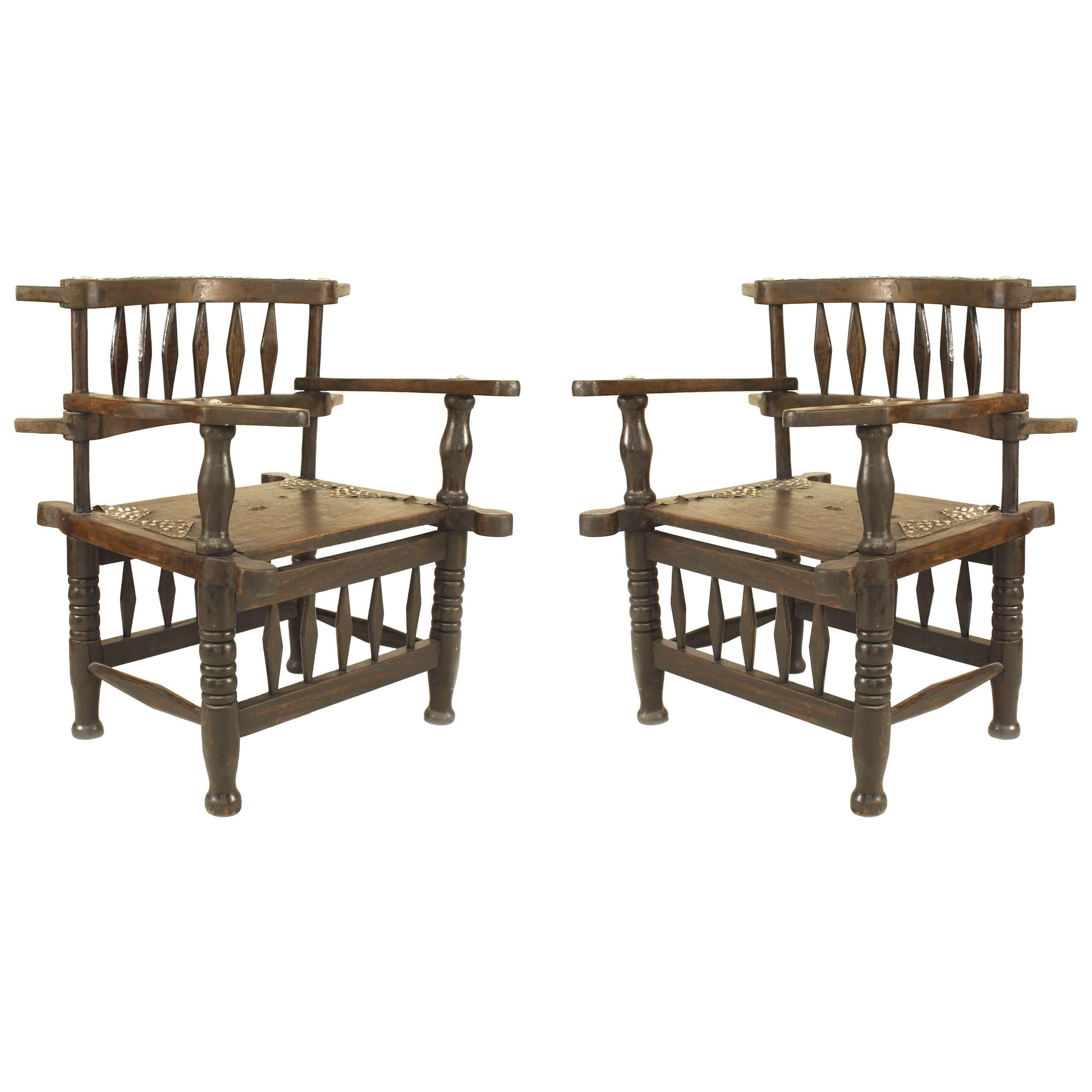 Pair of African Hardwood Diamond Armchairs