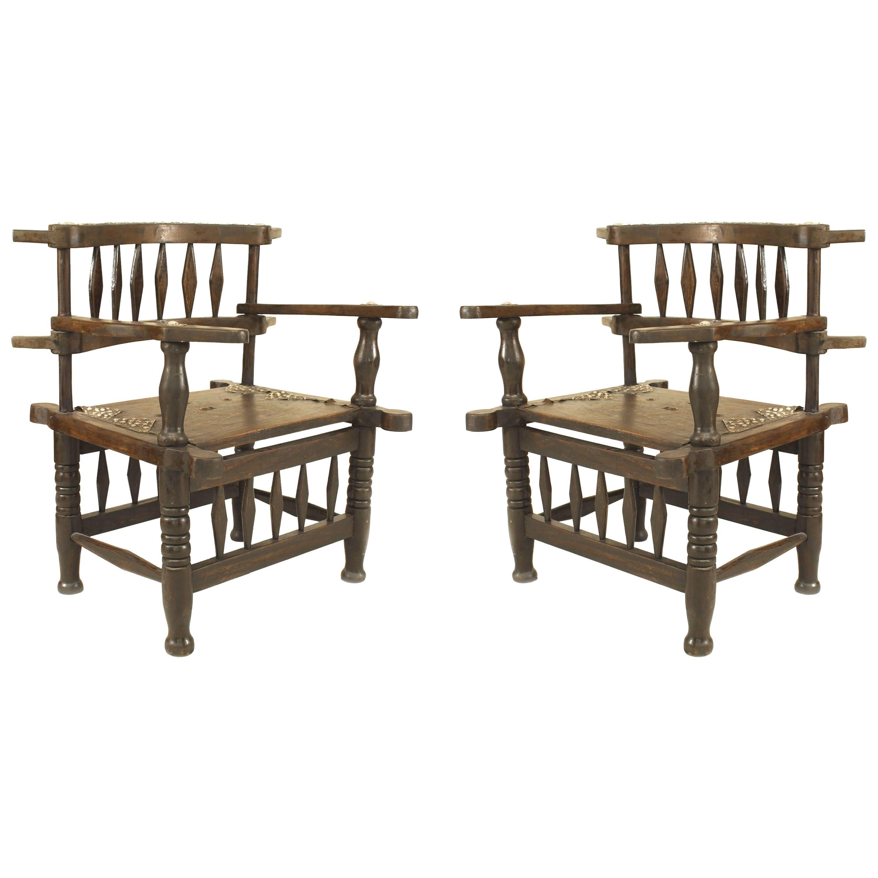 Pair of African Hardwood Diamond Armchairs