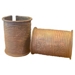 Pair of African Igbo Open-Sided Cast Copper Cuff Bracelets