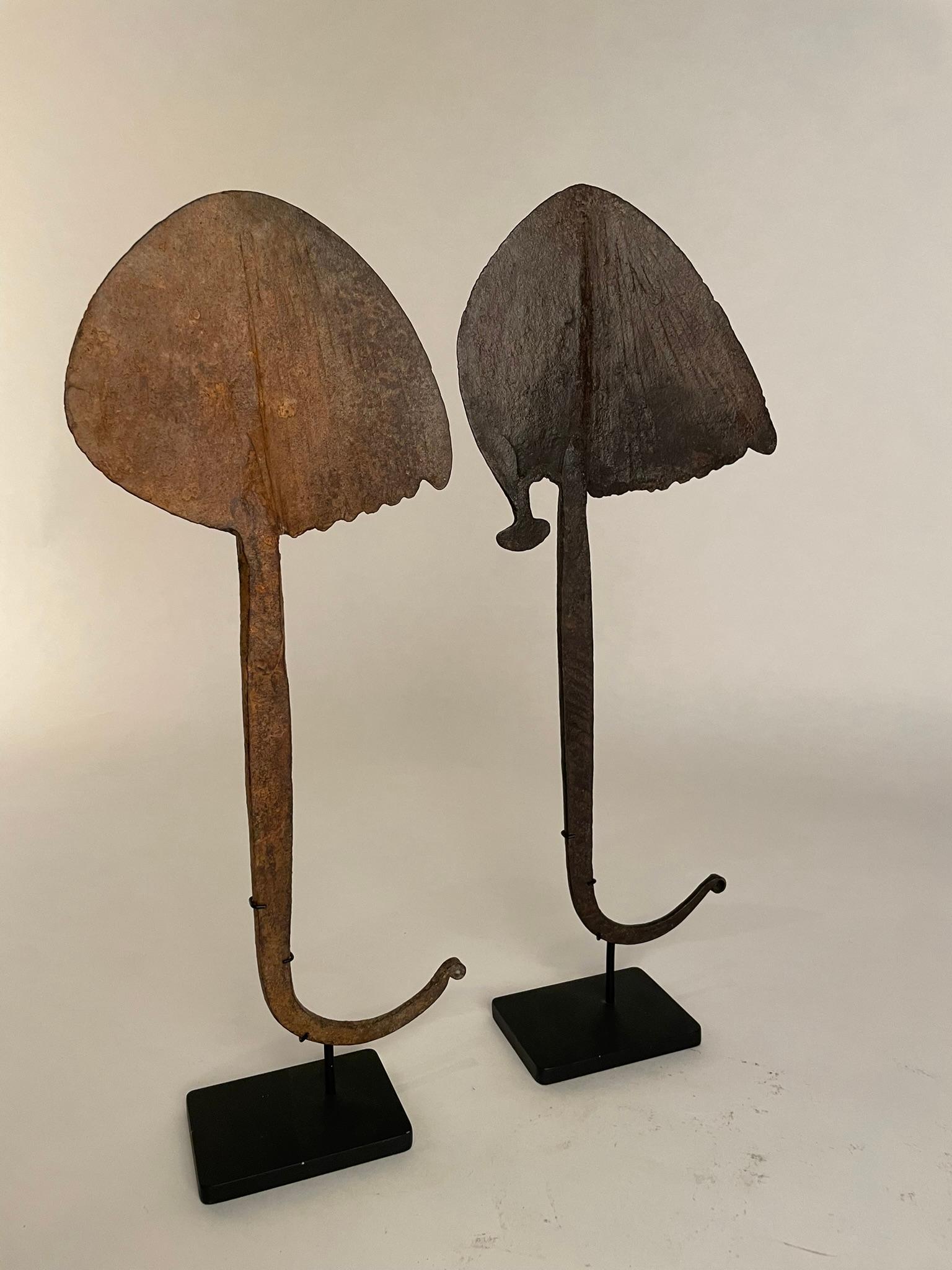 Pair of African Iron Bandaka Hoe Currency, Mounted on Custom Steel Bases  For Sale 5