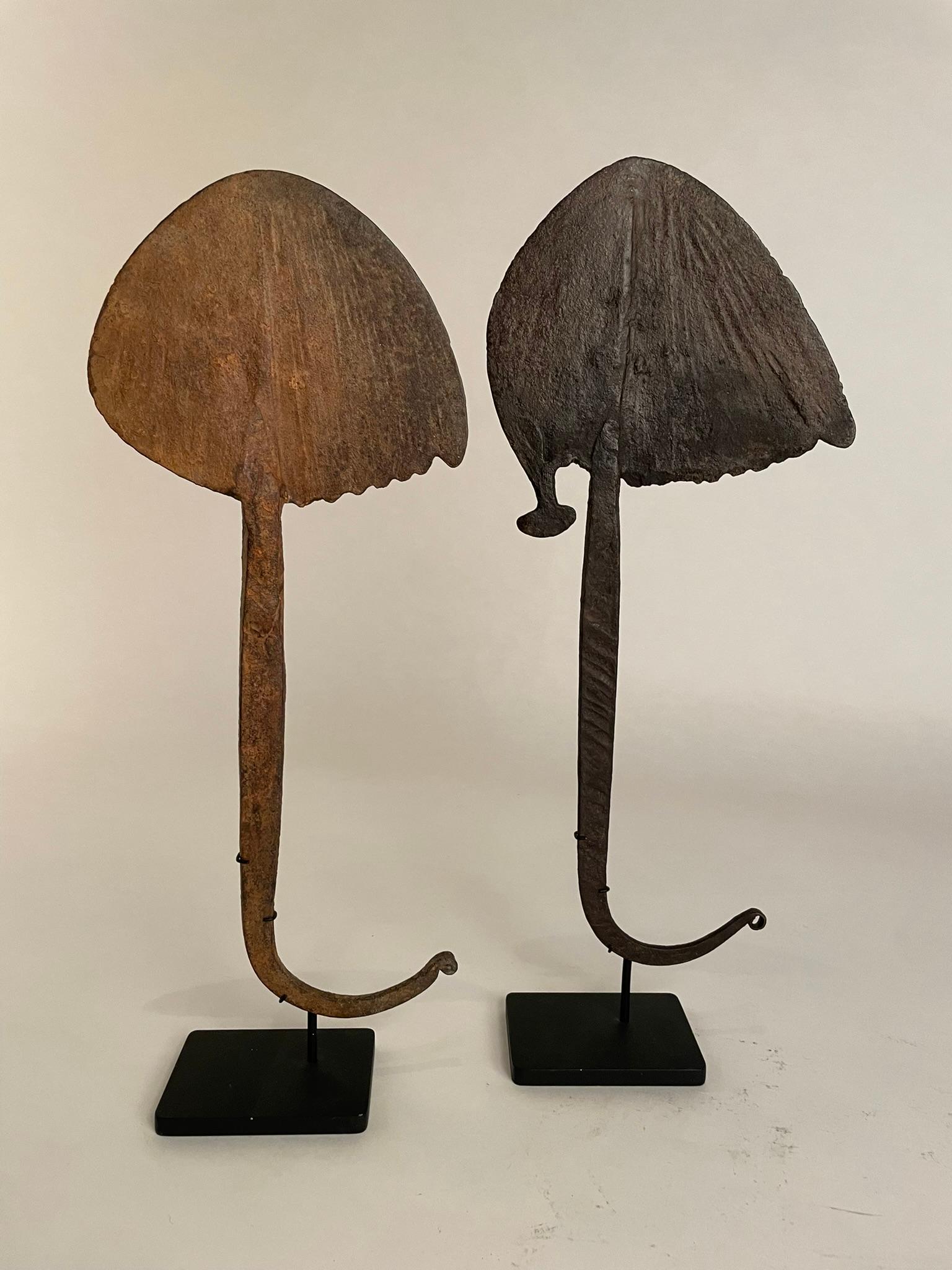 Pair of African Iron Bandaka Hoe Currency, Mounted on Custom Steel Bases  For Sale 11