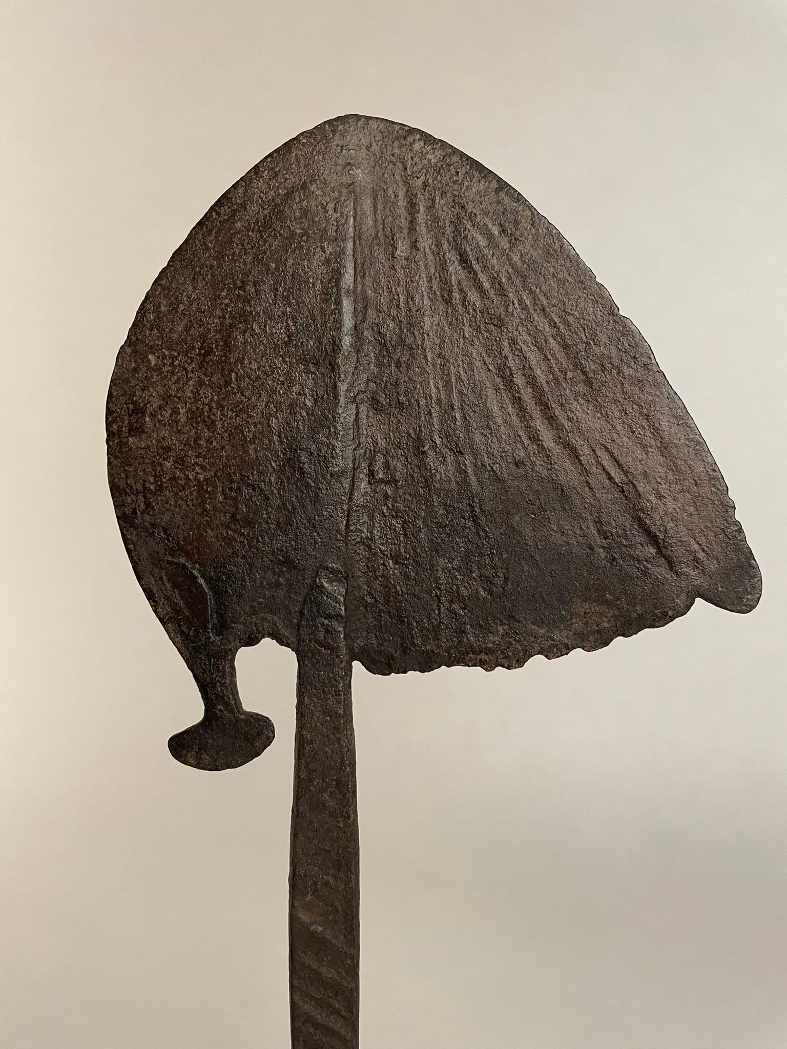 Hammered Pair of African Iron Bandaka Hoe Currency, Mounted on Custom Steel Bases  For Sale
