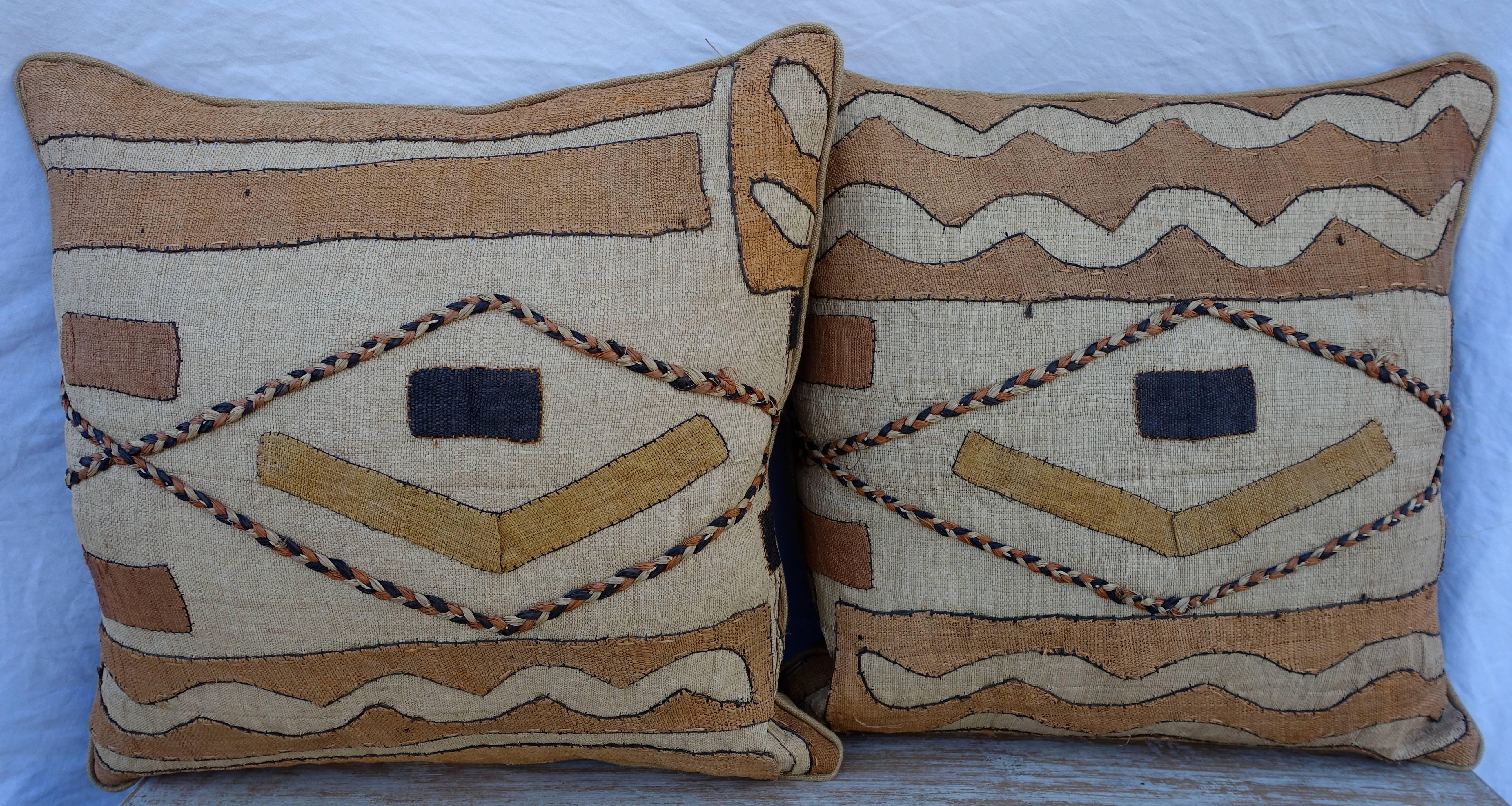 Tribal Pair of African Kuba Cloth Pillows