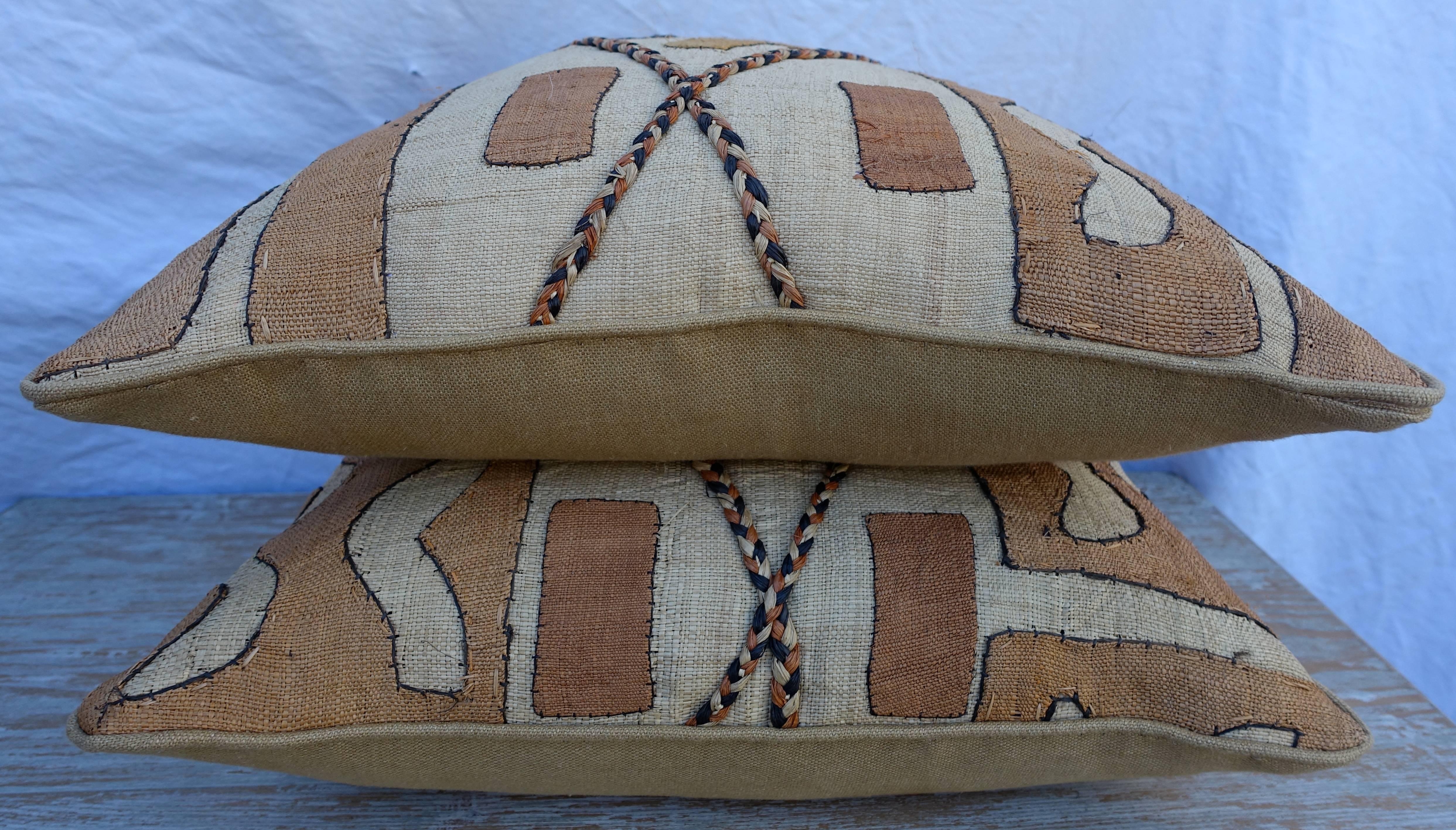 Linen Pair of African Kuba Cloth Pillows