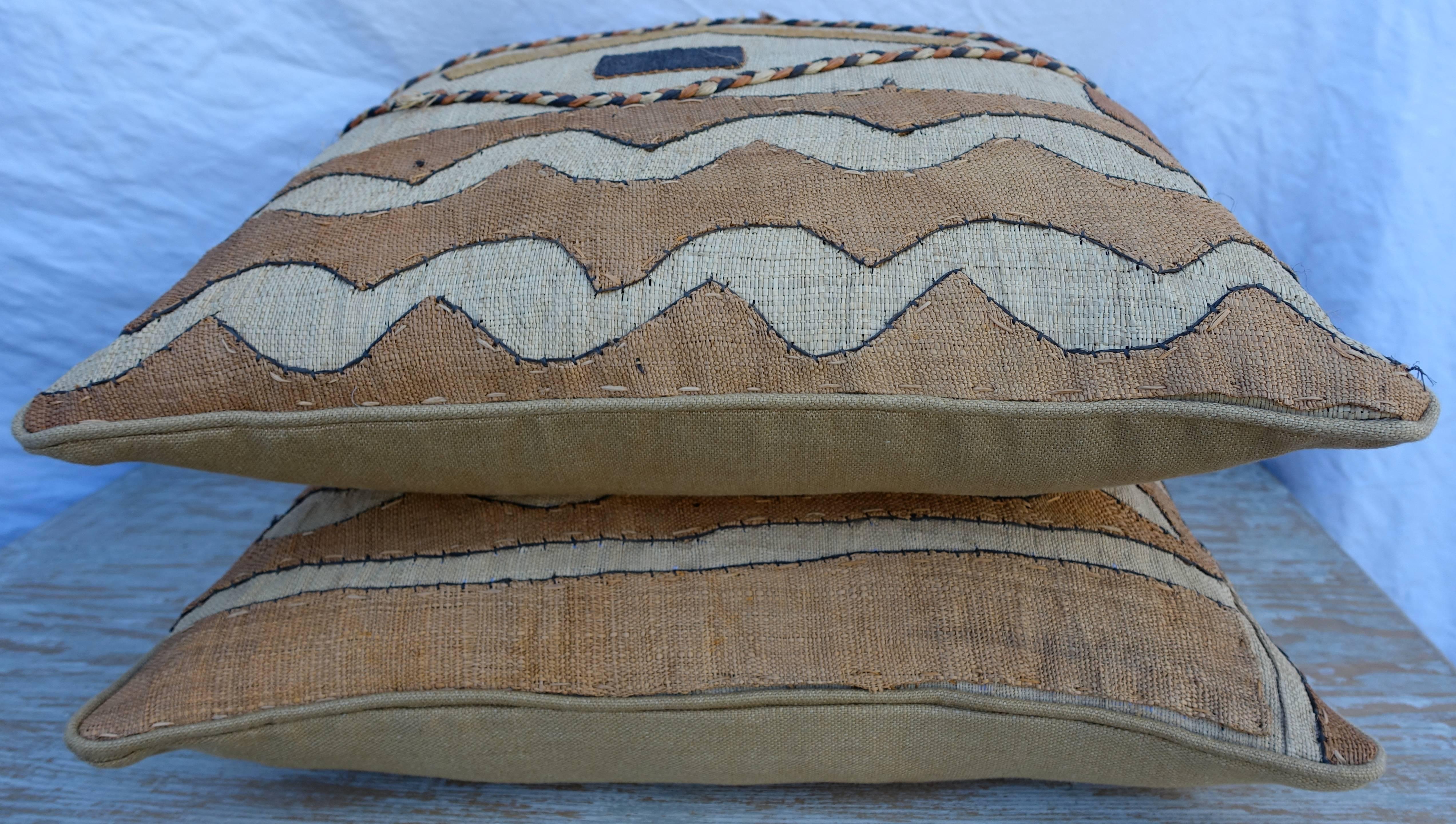 Pair of African Kuba Cloth Pillows 1
