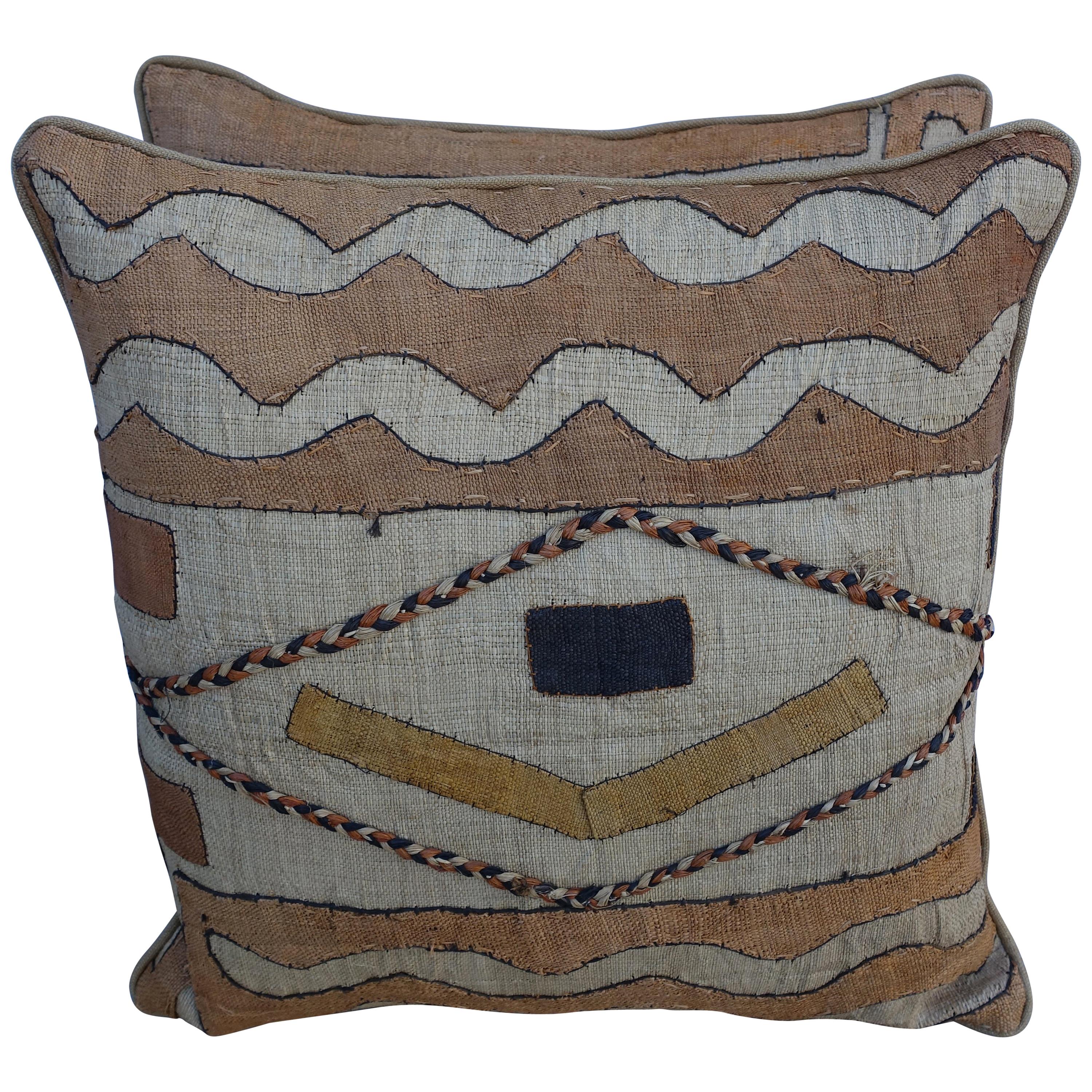 Pair of African Kuba Cloth Pillows