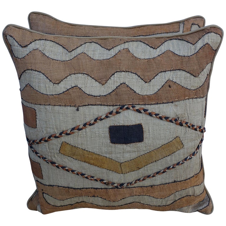 Pair of African Kuba Cloth Pillows at 1stDibs