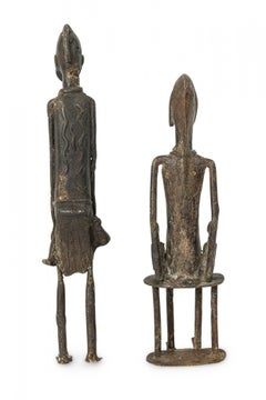 Pair of African Mali 20th Century Bronze Dogon Male & Female Ancestor Figures