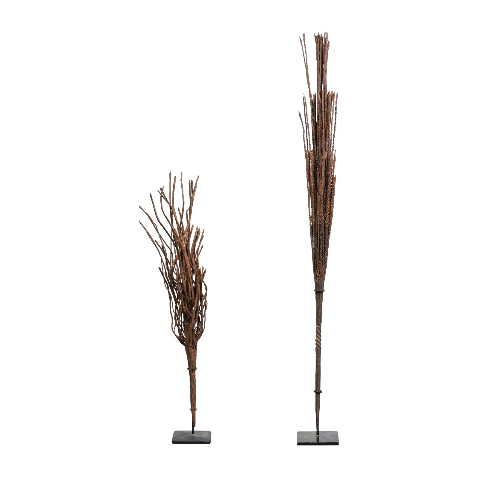 Pair of African Mumuye Rain Wands on Stands For Sale
