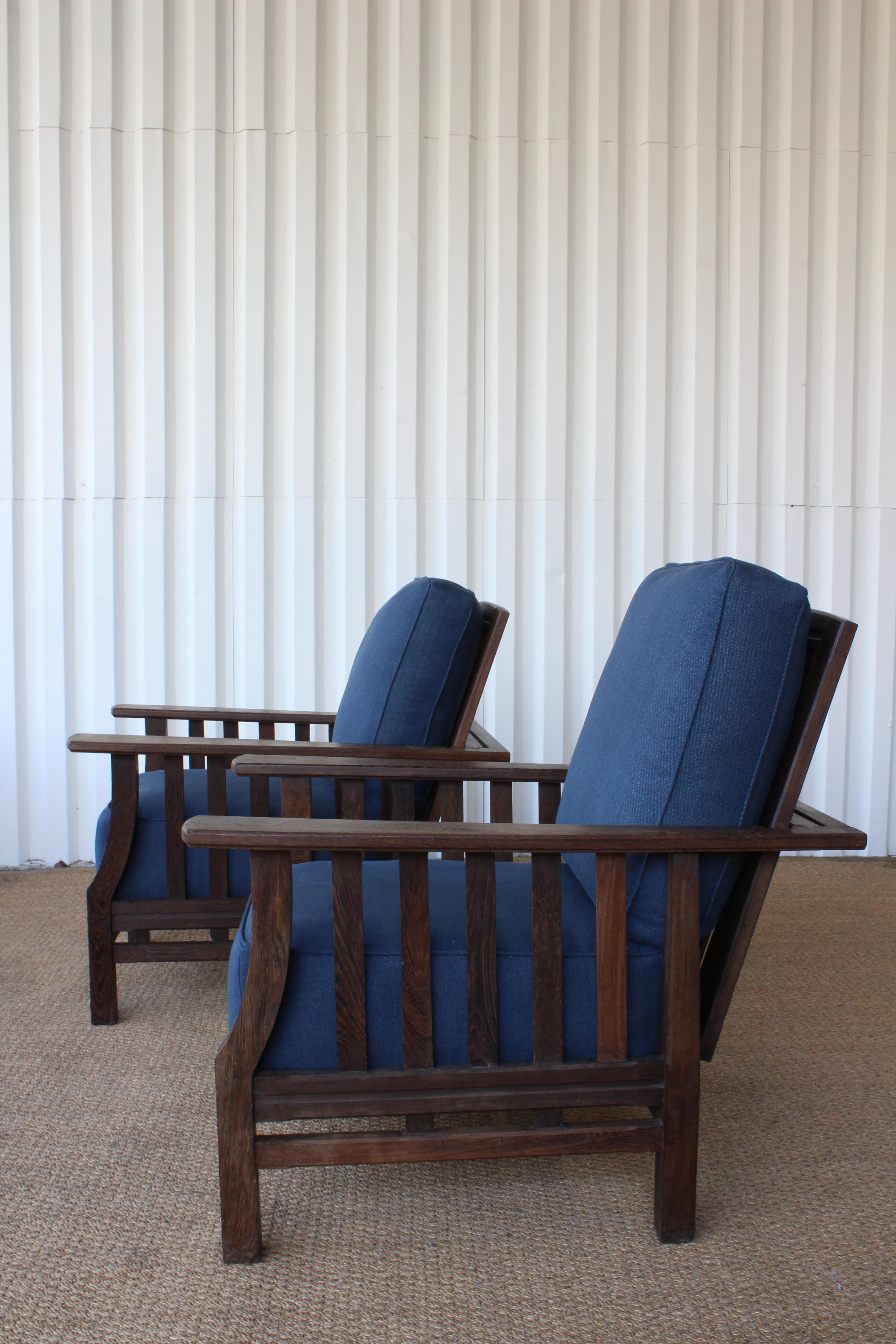 French Pair of African Wenge Wood Deck Chairs, France, 1940s. Two Sets Available.