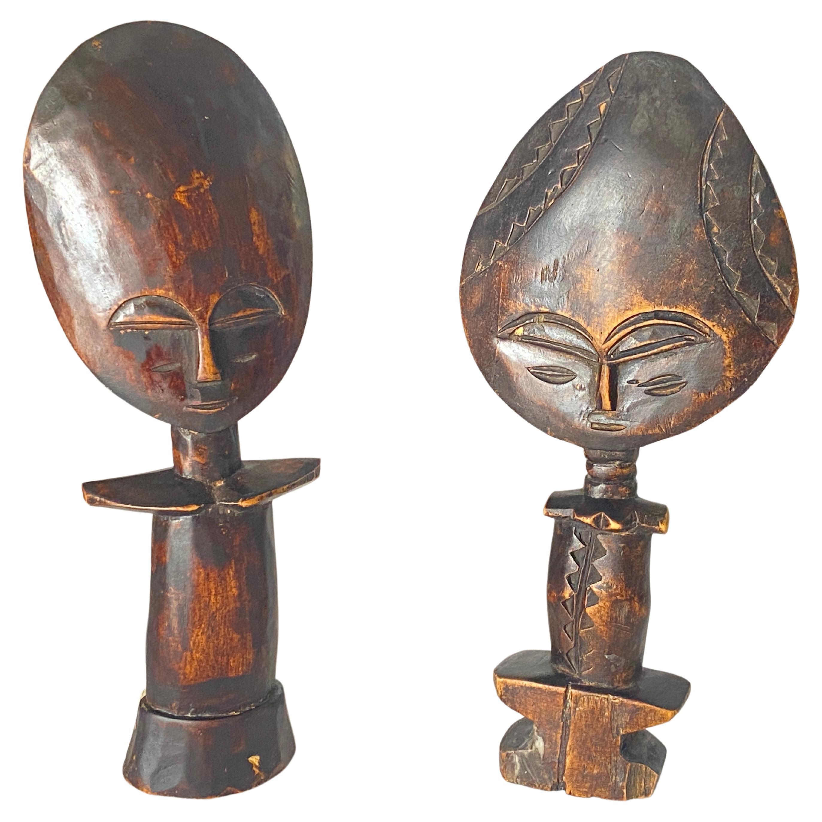 Pair of African Sculptures in Wood Old Patina