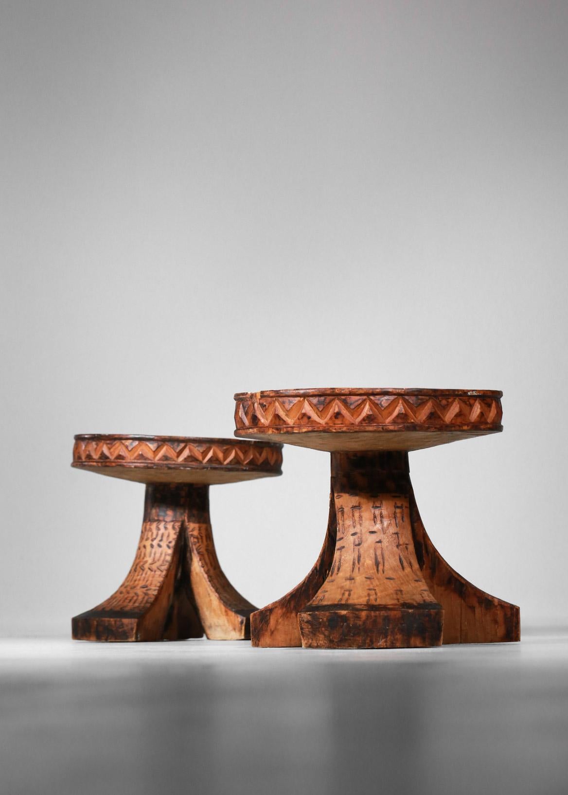 Pair of African Stools from the 1950s Tribal Ethnic Design Brutalist 2