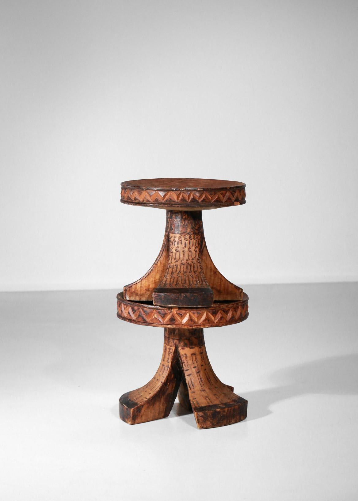 Pair of African Stools from the 1950s Tribal Ethnic Design Brutalist 3