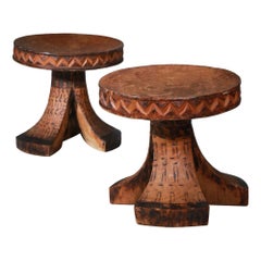 Pair of African Stools from the 1950s Tribal Ethnic Design Brutalist