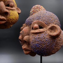 Pair of African Terracotta and Pearl Heads, Late 20th Century Art