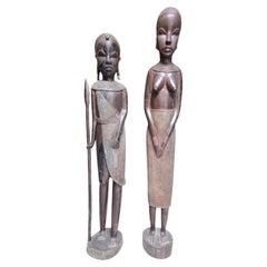 Pair of African Tribal Wooden Sculptures, 1970s