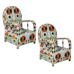 Pair of African Yoruba Beaded Multicolor Flower Throne Chairs