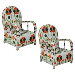Pair of African Yoruba Beaded Multicolor Flower Throne Chairs