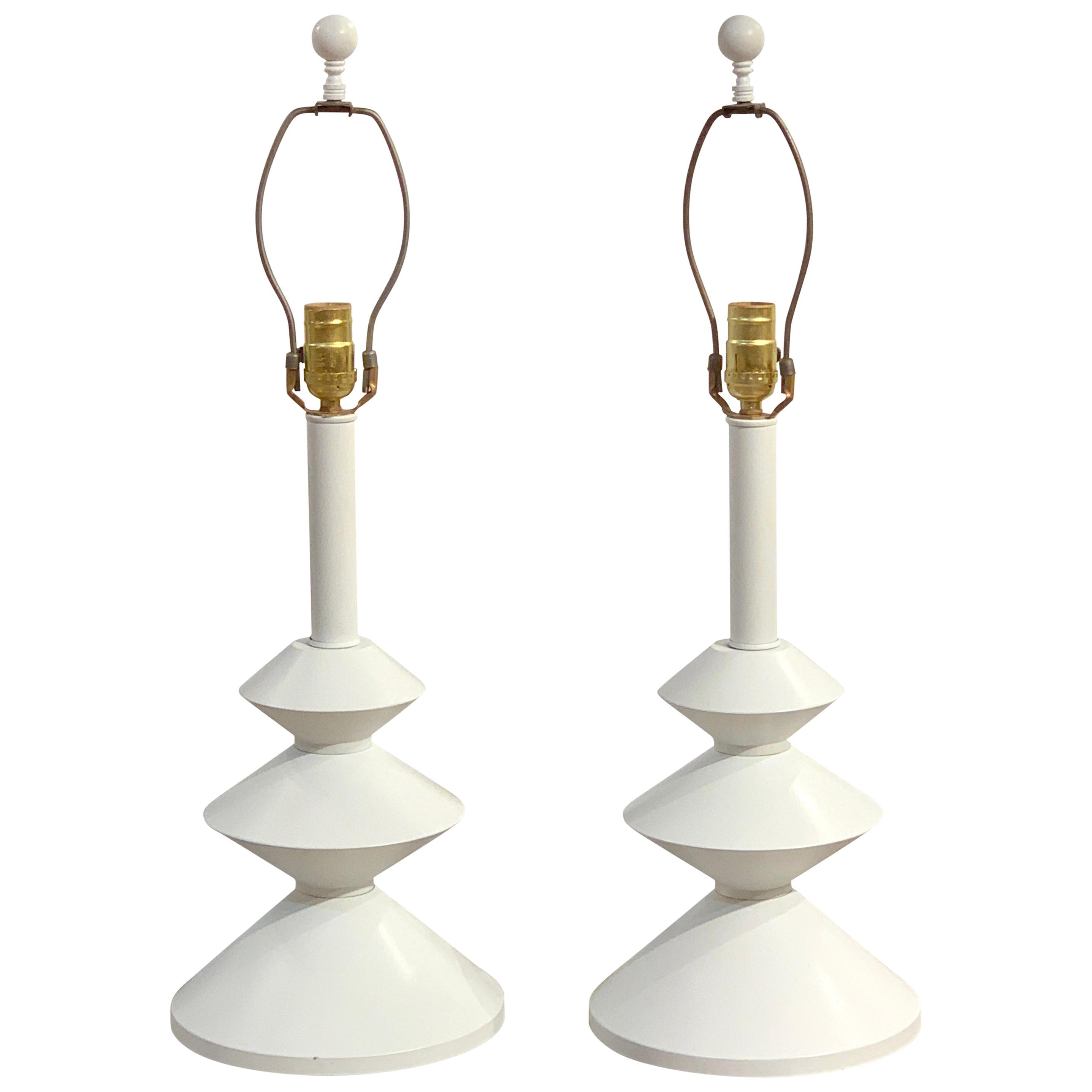 Pair of After, Alberto Giacometti Style Enameled Metal Sculptural Lamps For Sale