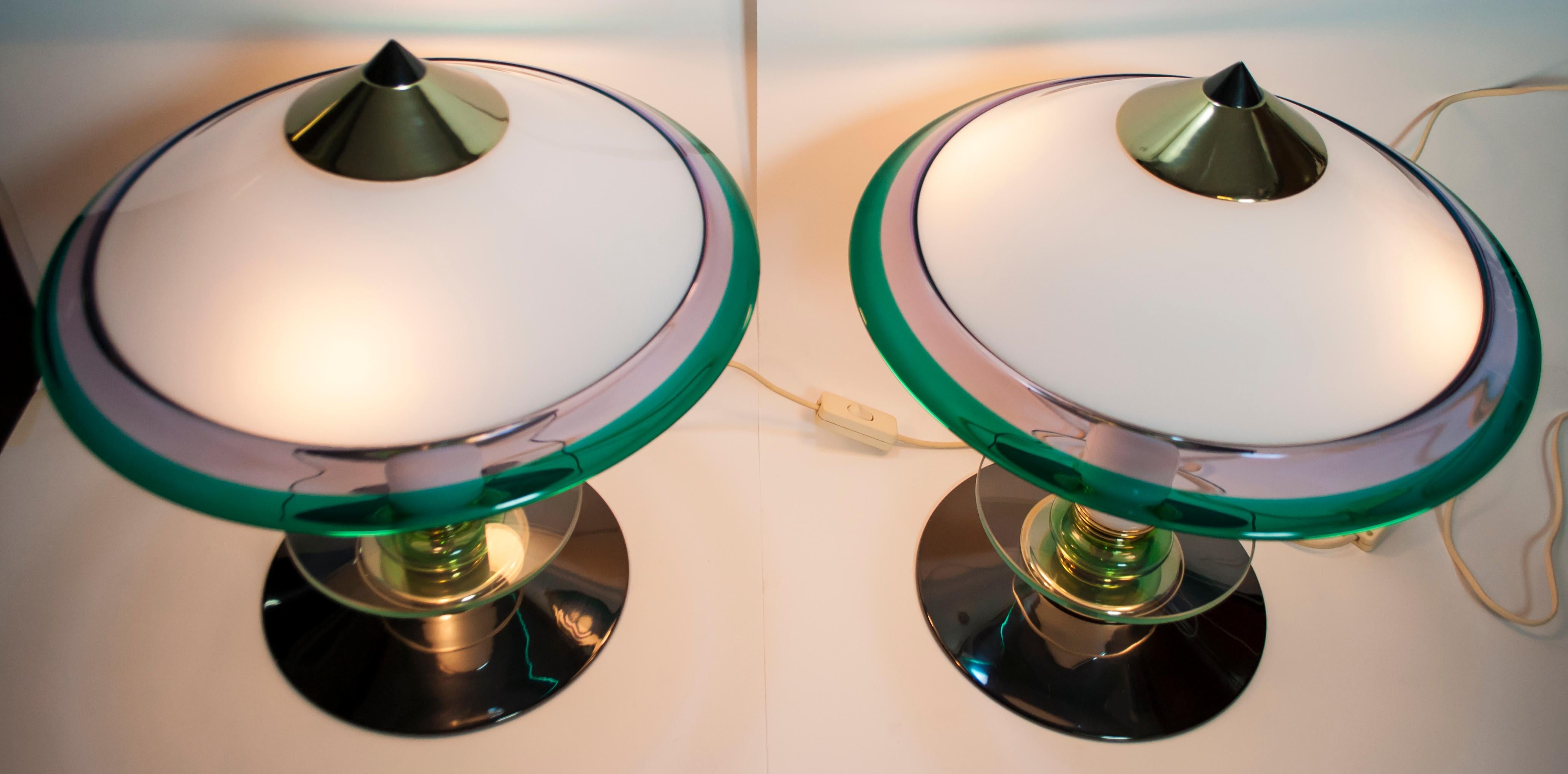 Modern Pair of after Ettore Sottsass Italian Murano Glass Table Lamps, 1980s