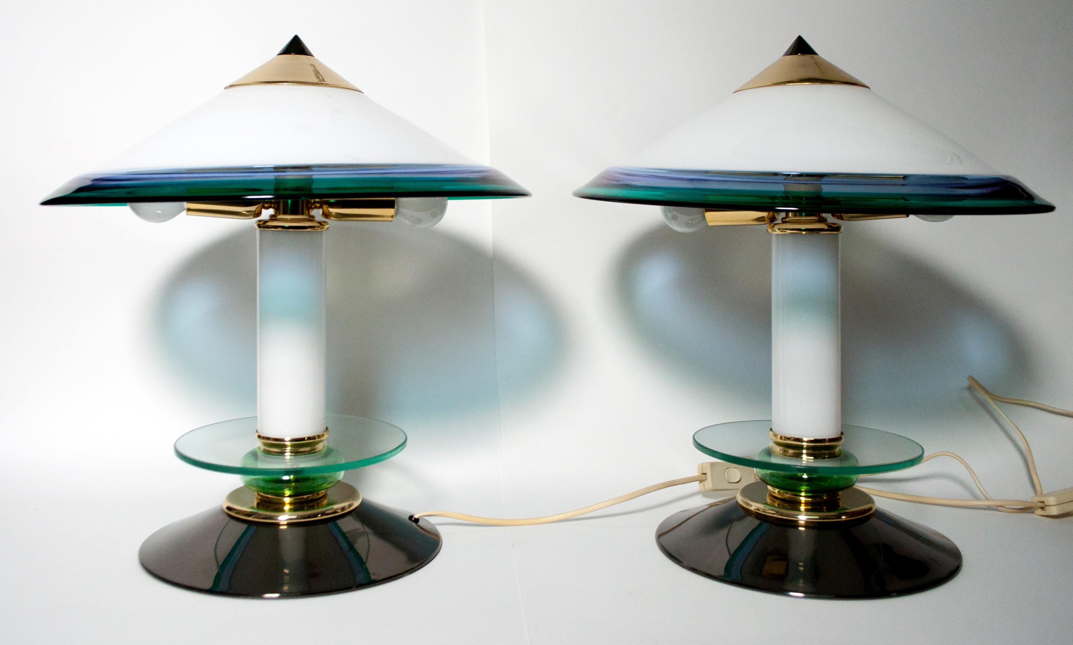 Lacquered Pair of after Ettore Sottsass Italian Murano Glass Table Lamps, 1980s