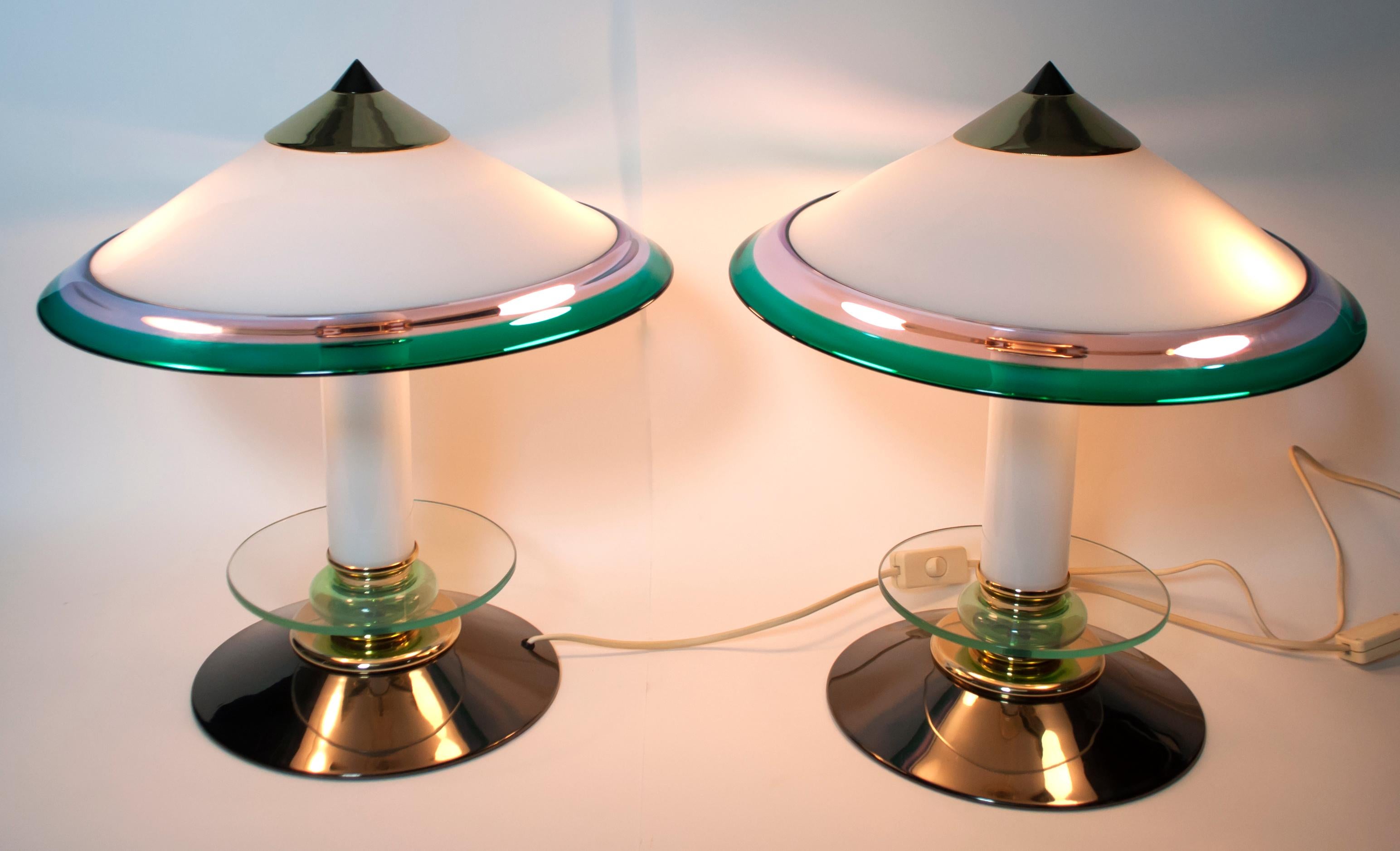 Pair of after Ettore Sottsass Italian Murano Glass Table Lamps, 1980s In Good Condition In Puglia, Puglia