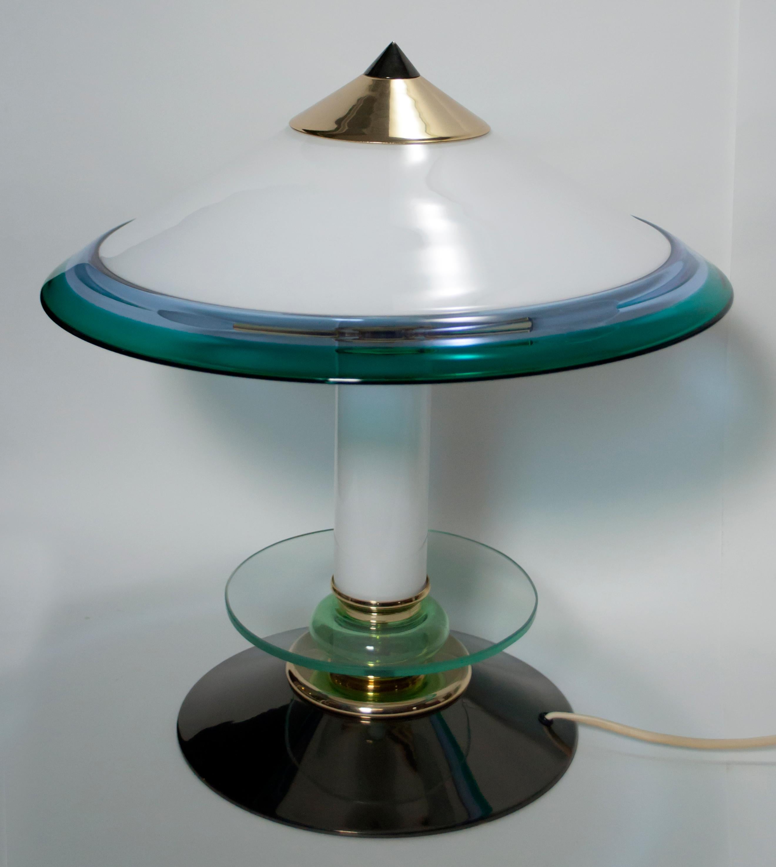 Brass Pair of after Ettore Sottsass Italian Murano Glass Table Lamps, 1980s