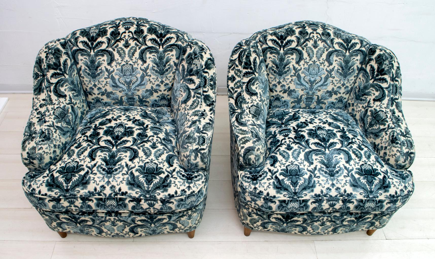 Pair of After Gio Ponti Mid-Century Modern Italian Textured Velvet Armchairs 2