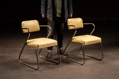 Coppia di sedie After-Kem Weber Streamline-Art Déco in Chrometube e vinile