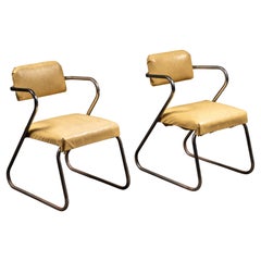 Coppia di sedie After-Kem Weber Streamline-Art Déco in Chrometube e vinile