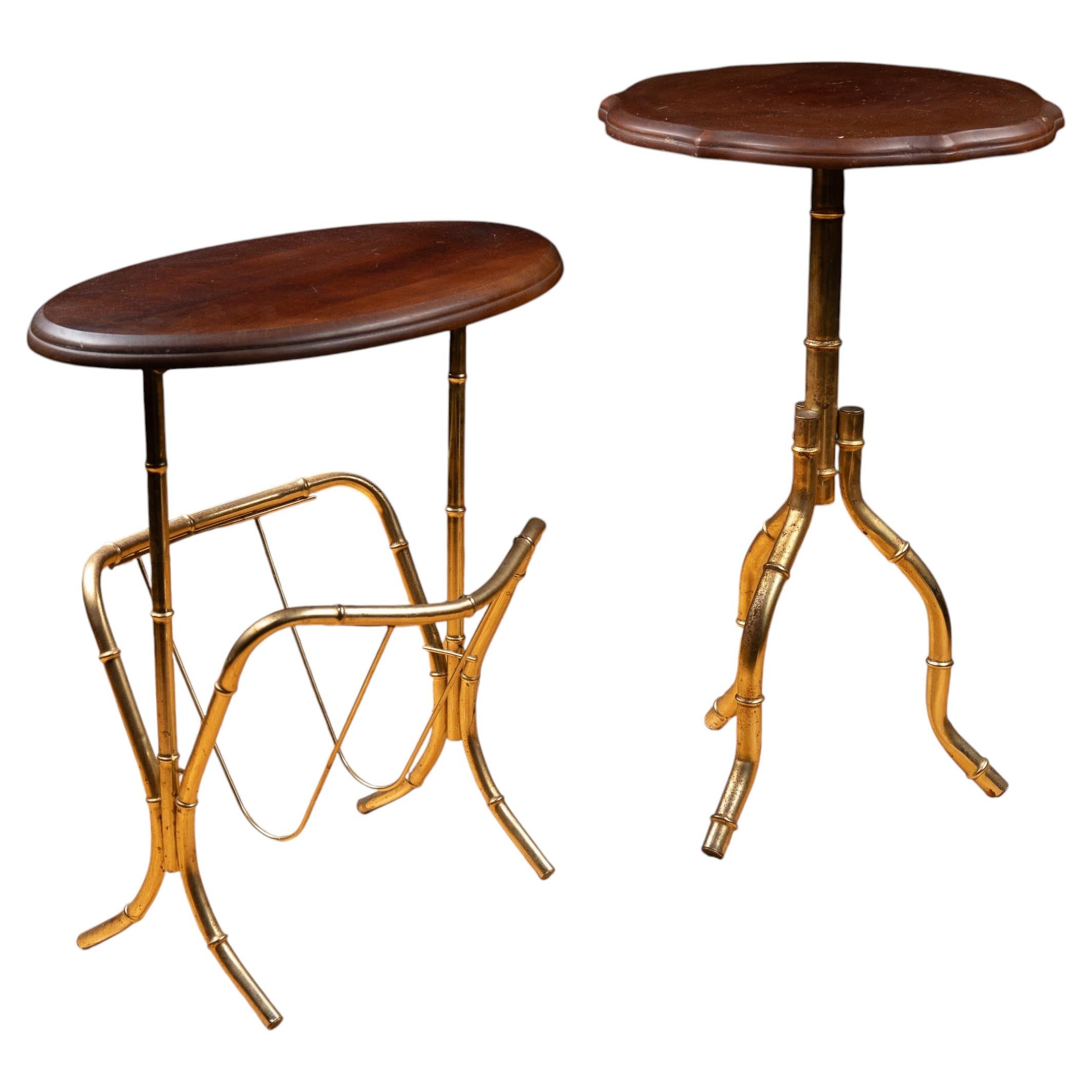 Pair of After-Maison Bagues Faux Bamboo Side Tables with Magazine Rack For Sale