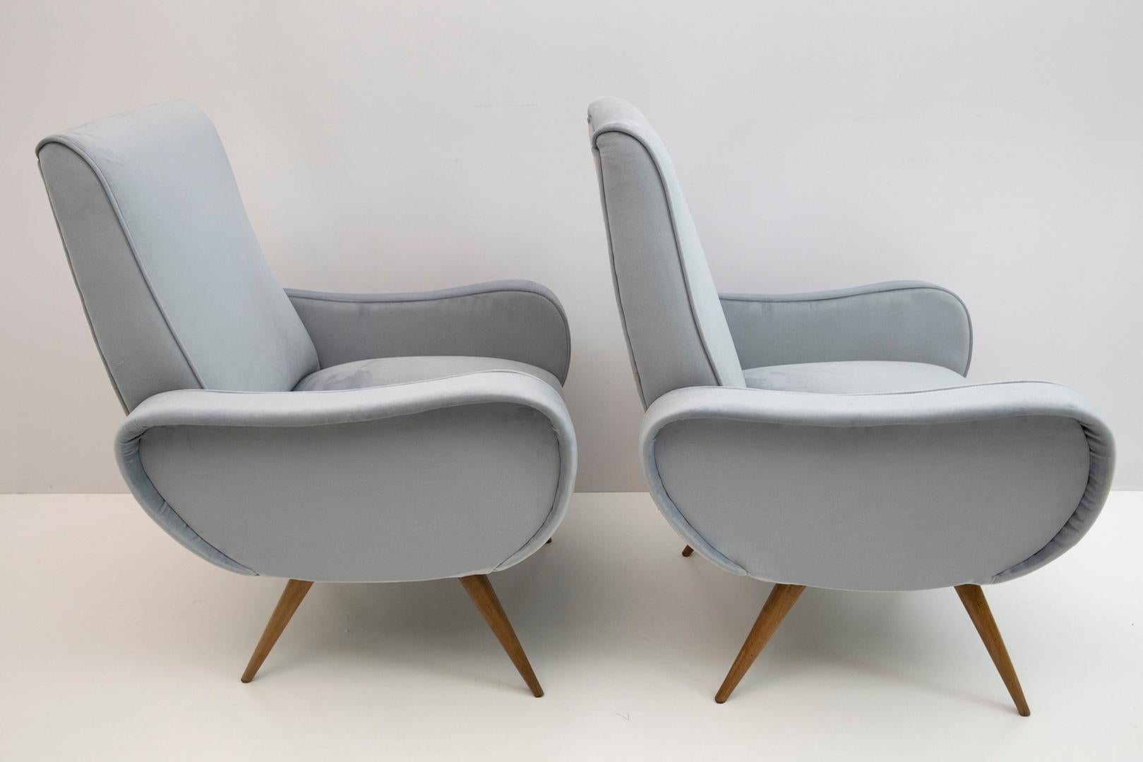 Mid-20th Century Pair of After Marco Zanuso Mid-century Modern Velvet Armchairs 