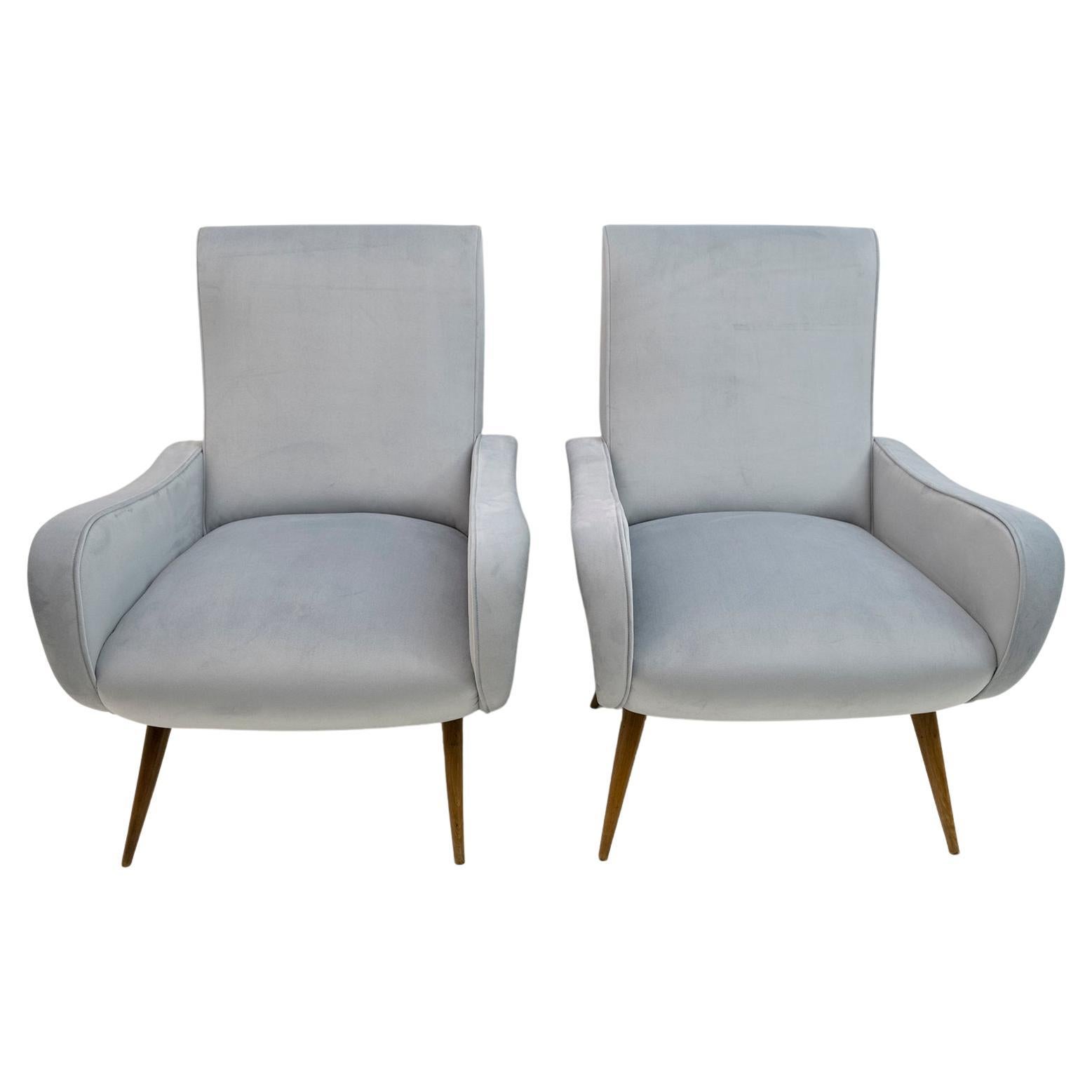 Pair of After Marco Zanuso Mid-century Modern Velvet Armchairs "Lady", 50s