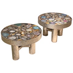 Pair of Agate Inlaid Resin Tables