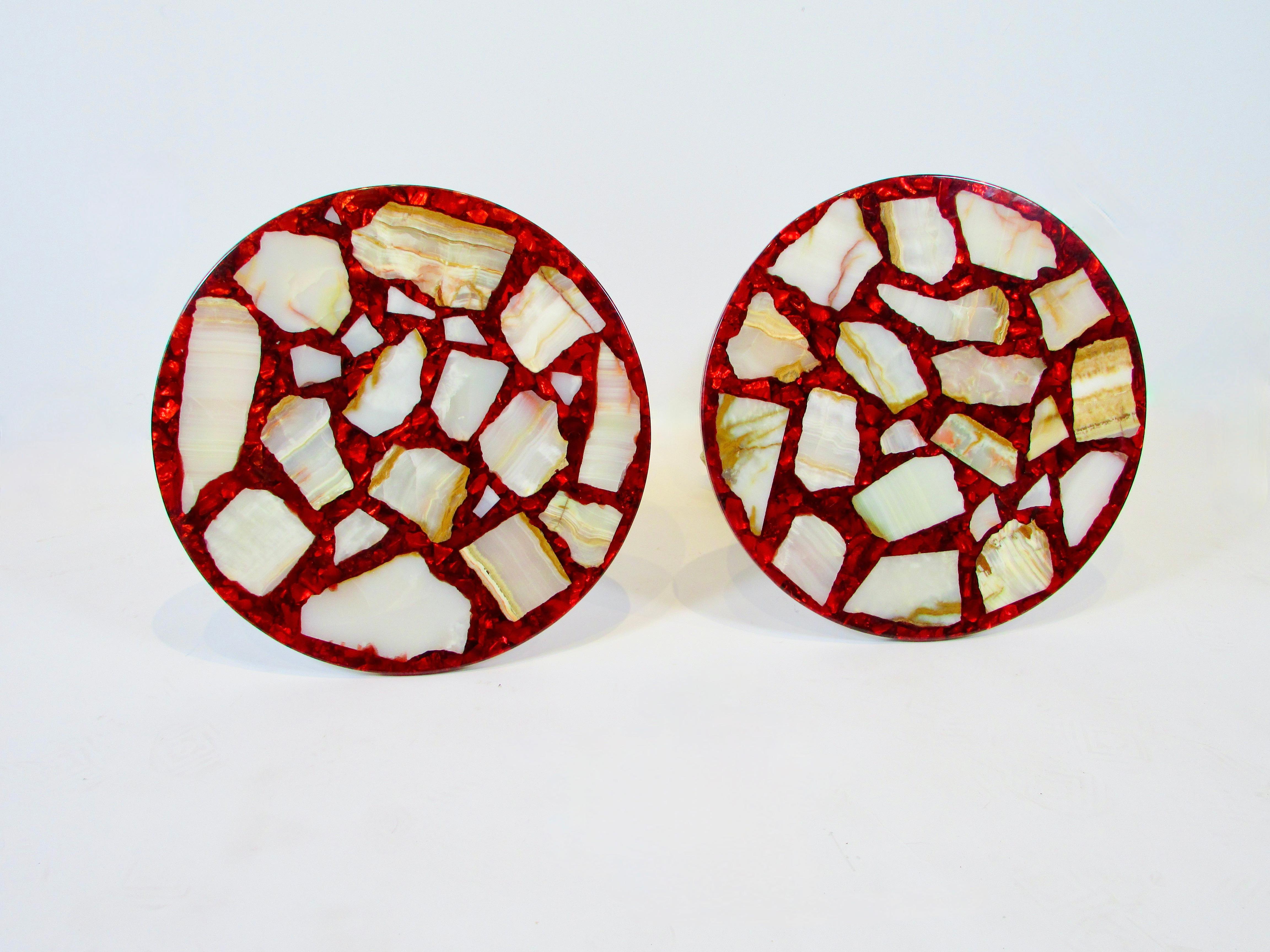 Pair of Agate Stone in Ruby Red Resin Hollywood Regency Side tables For Sale 4