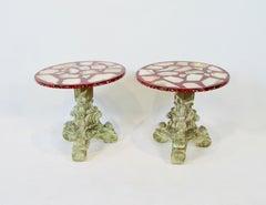 Individually priced Hollywood Regency pair agate in ruby red resin side tables