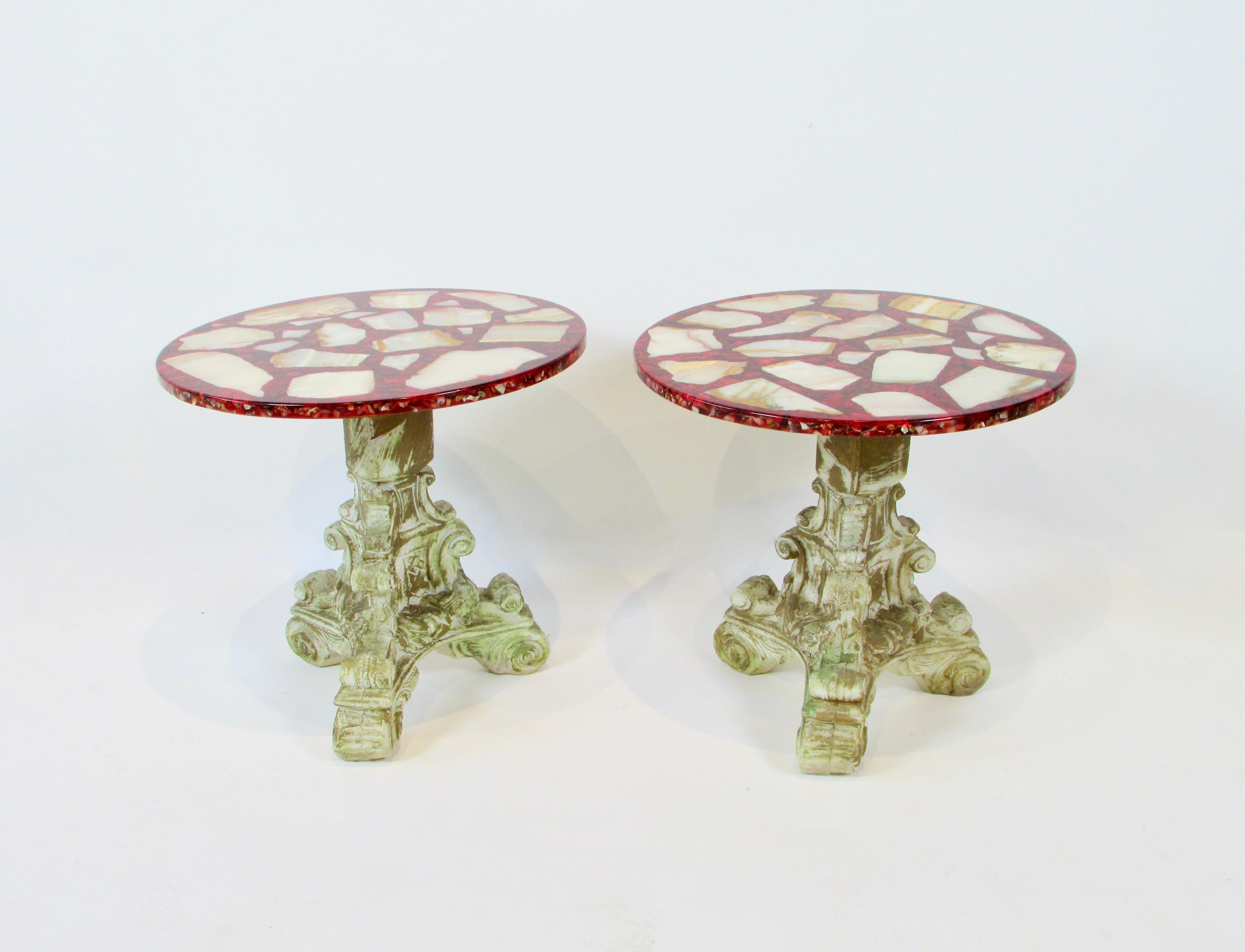 American Pair of Agate Stone in Ruby Red Resin Hollywood Regency Side tables For Sale