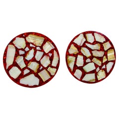 Retro Pair of Agate Stone in Ruby Red Resin Hollywood Regency Side tables