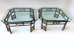 Pair of Aged Brass and Beveled Glass Cocktail Tables by Mastercraft