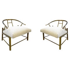 Vintage Pair of Aged Brass Lounge Chairs by Mastercraft