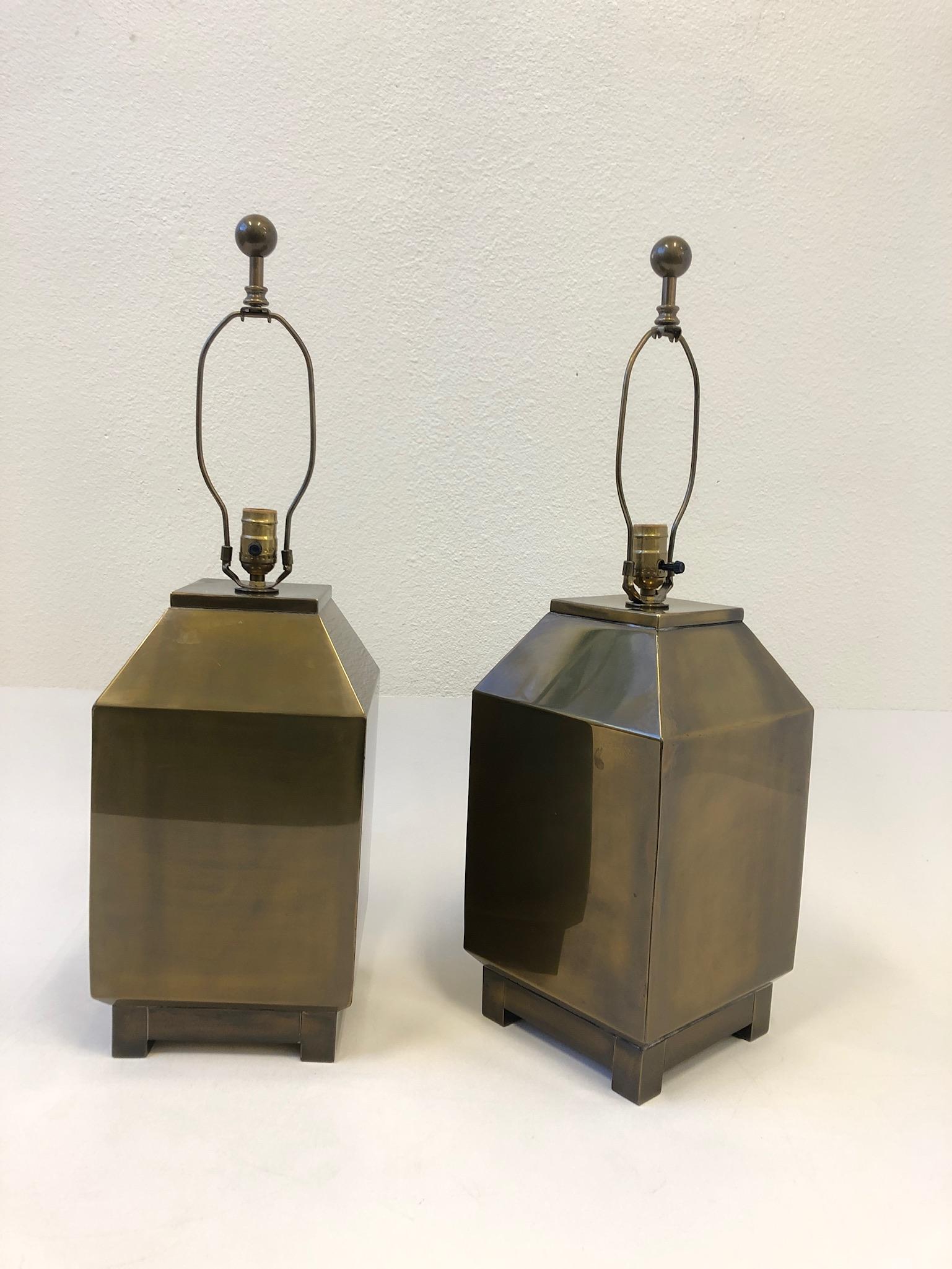 Pair of Aged Brass Table Lamps by Mastercraft 2