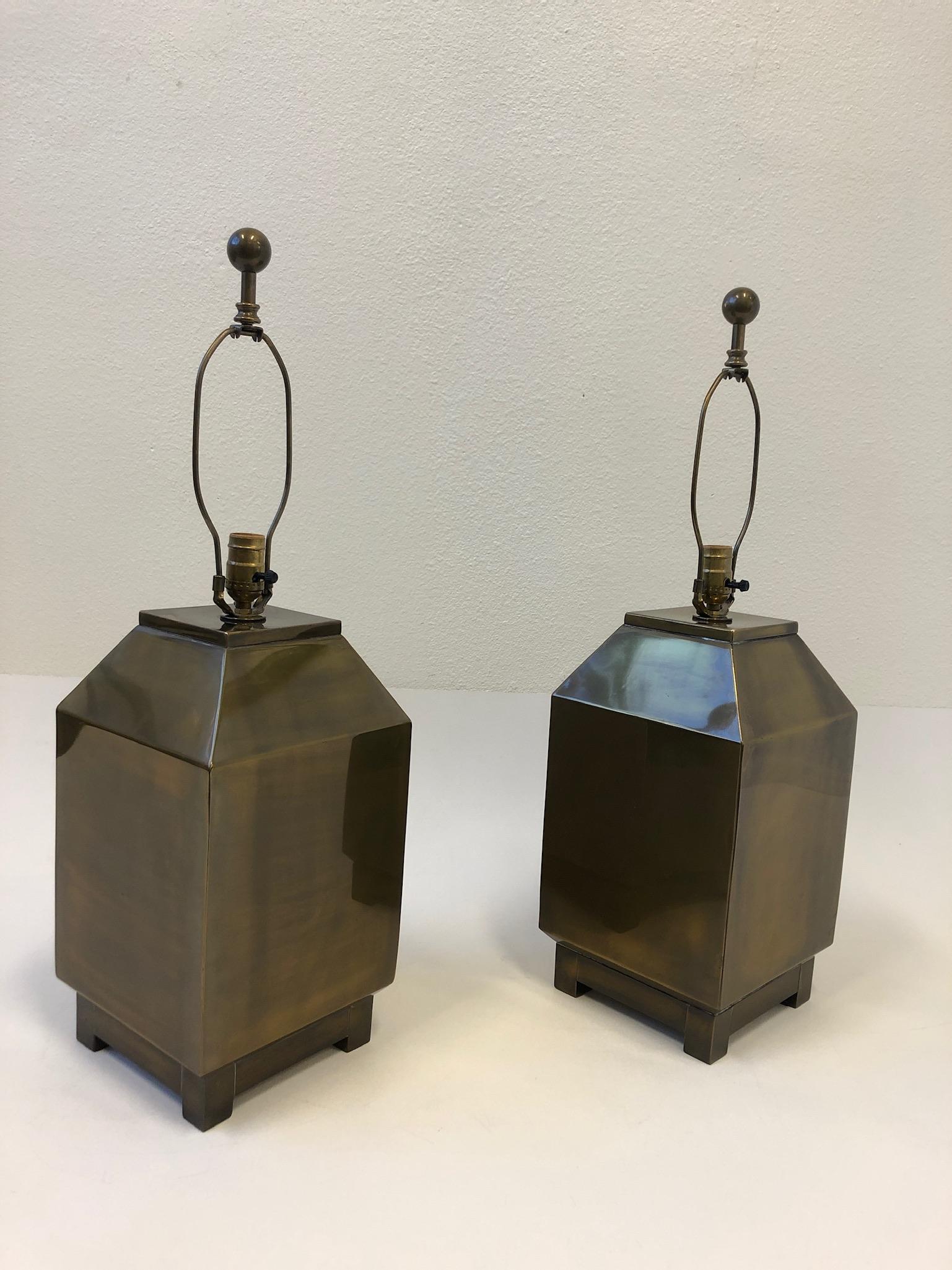 Pair of Aged Brass Table Lamps by Mastercraft 3