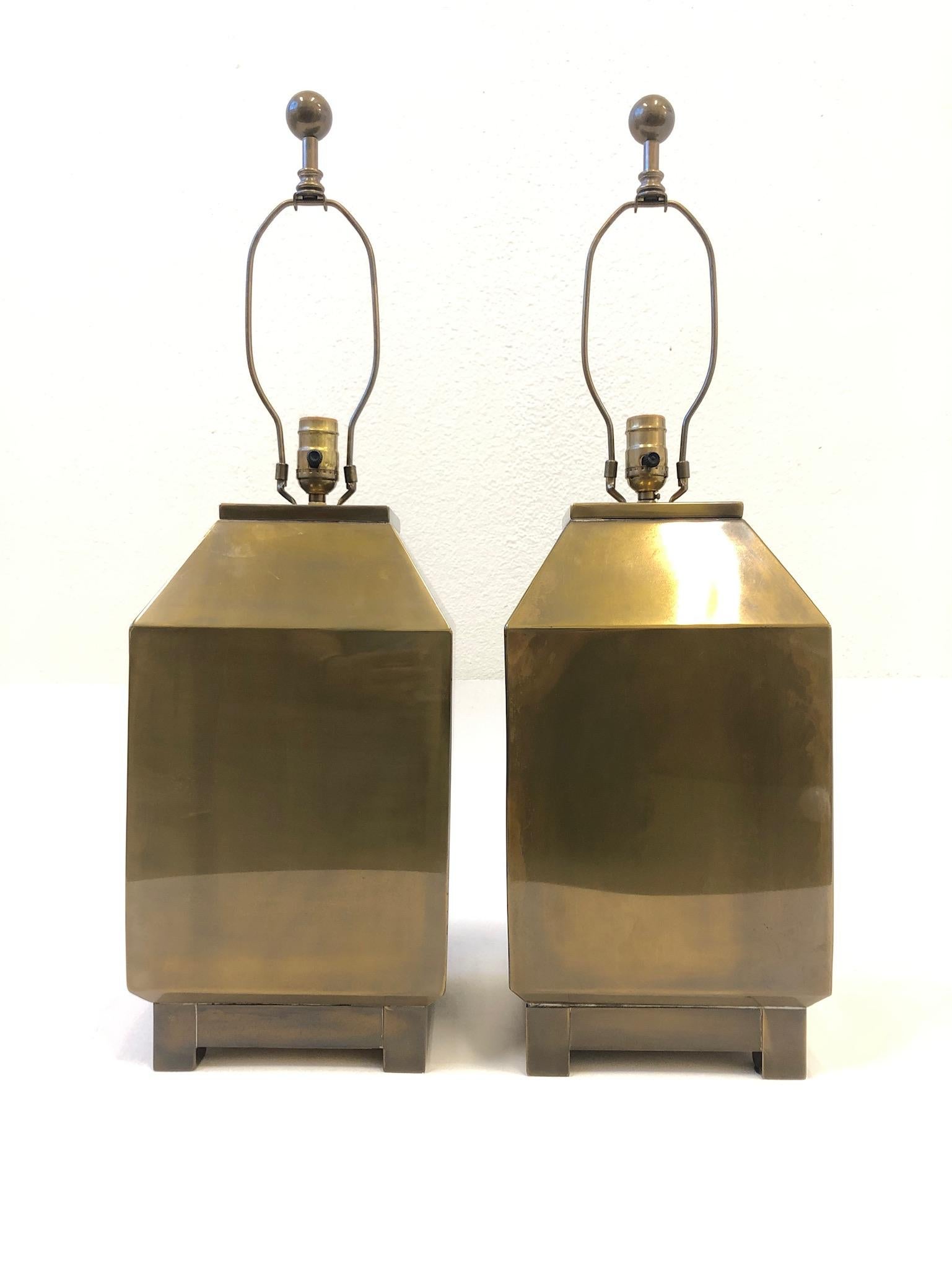 Pair of Aged Brass Table Lamps by Mastercraft 4