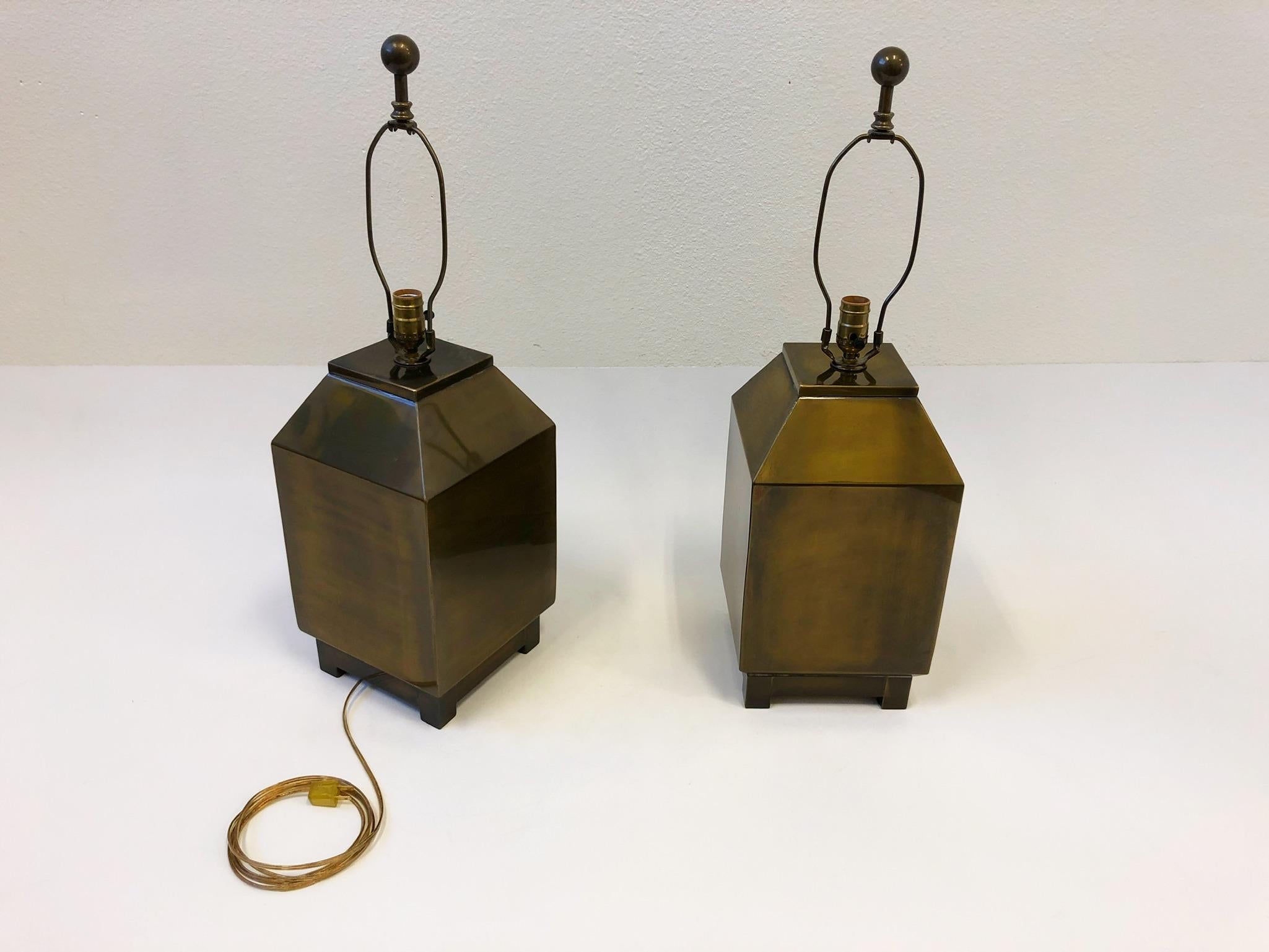 Pair of Aged Brass Table Lamps by Mastercraft 5